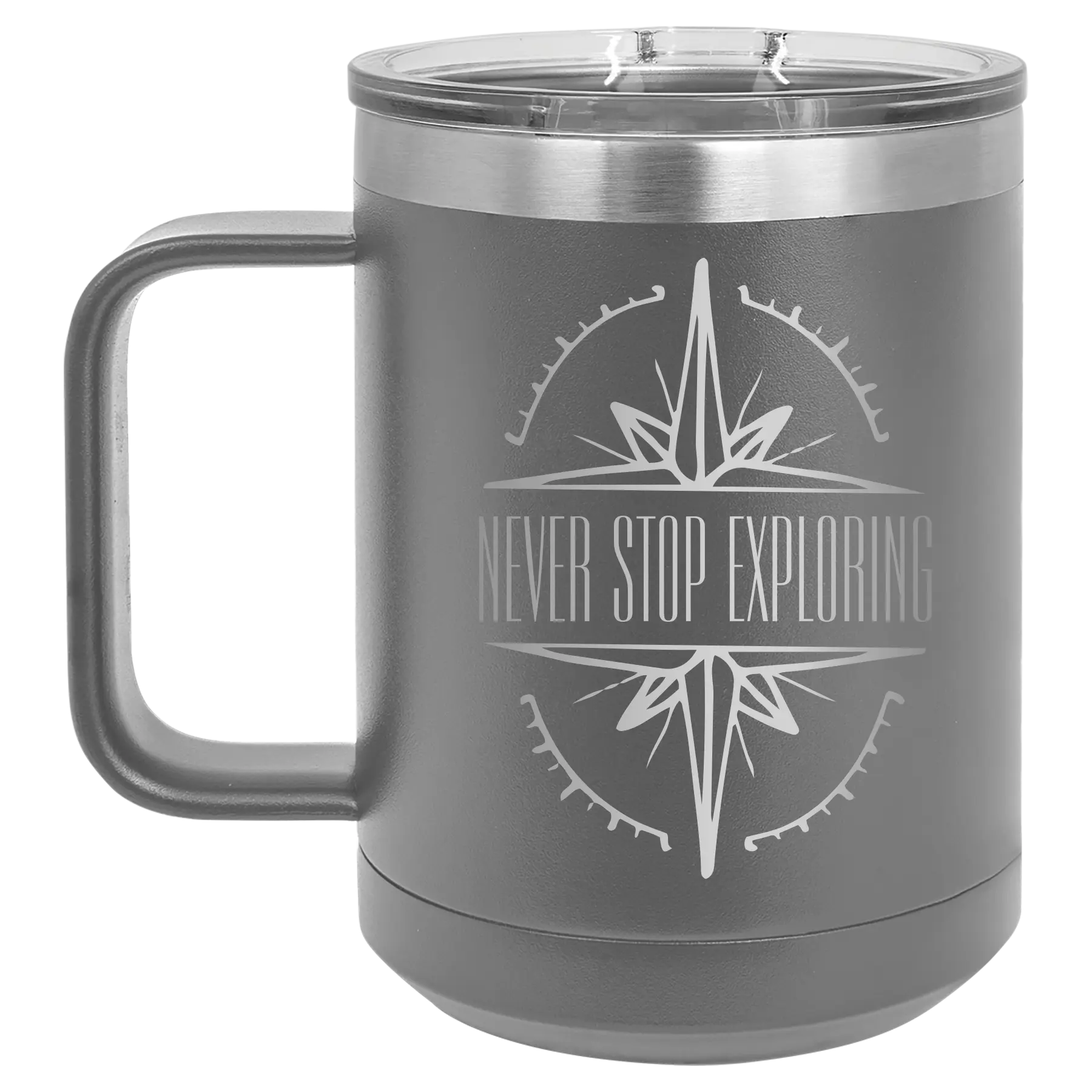 Never Stop Exploring 15 oz Mug | Dark Gray