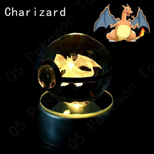 Pokemon 3D Crystal Pokeball with LED Light Base, Kids Anime Toy Gifts 2 in