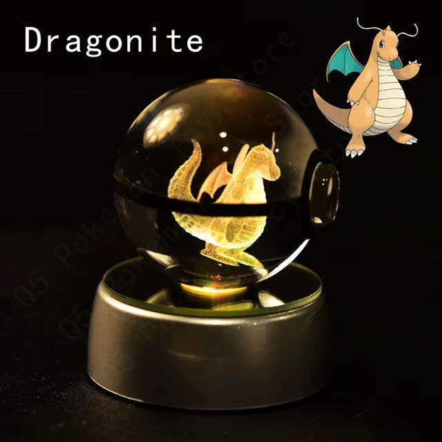 Pokemon 3D Crystal Pokeball with LED Light Base, Kids Anime Toy Gifts 2 in