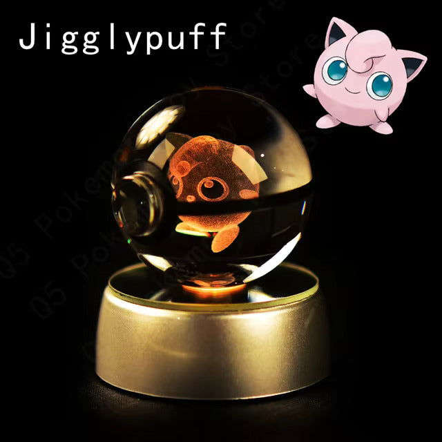 Pokemon 3D Crystal Pokeball with LED Light Base, Kids Anime Toy Gifts 2 in