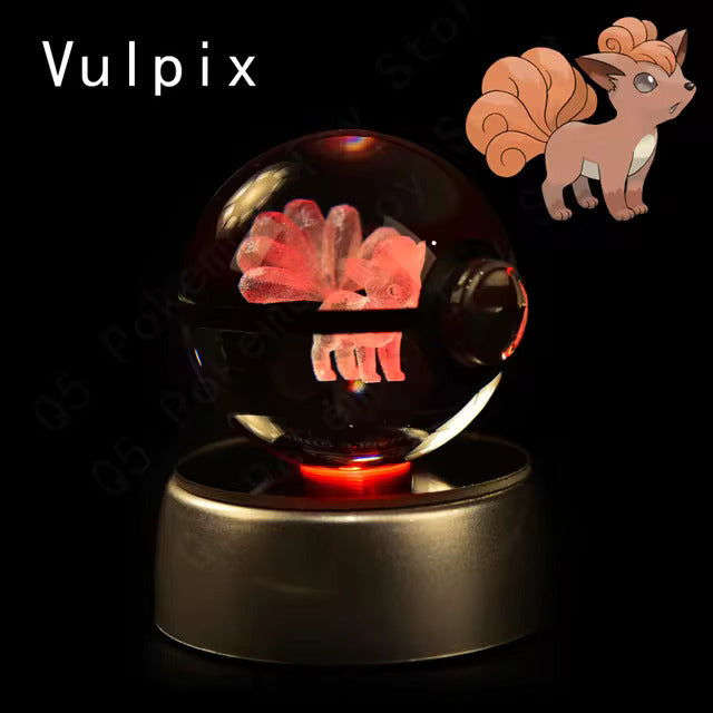 Pokemon 3D Crystal Pokeball with LED Light Base, Kids Anime Toy Gifts 2 in