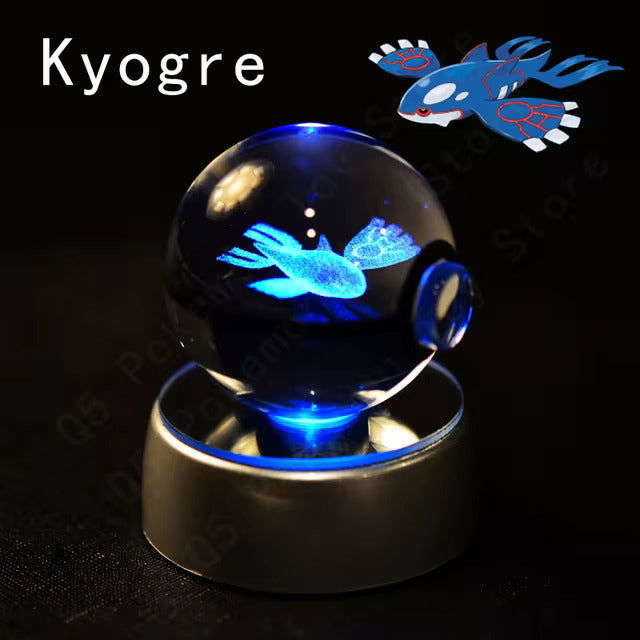 Pokemon 3D Crystal Pokeball with LED Light Base, Kids Anime Toy Gifts 2 in