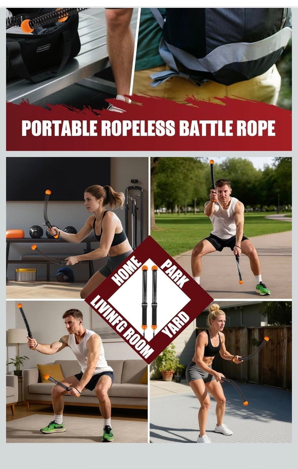 Cordless Battle Rope for Home Gym, Heavy Duty Portable with Poster Weighted Ropeless Battle Rope for Strength Building, Cardio Fitness, HIIT, Forearm Exercise. Arm Trainer Workout Equipment.