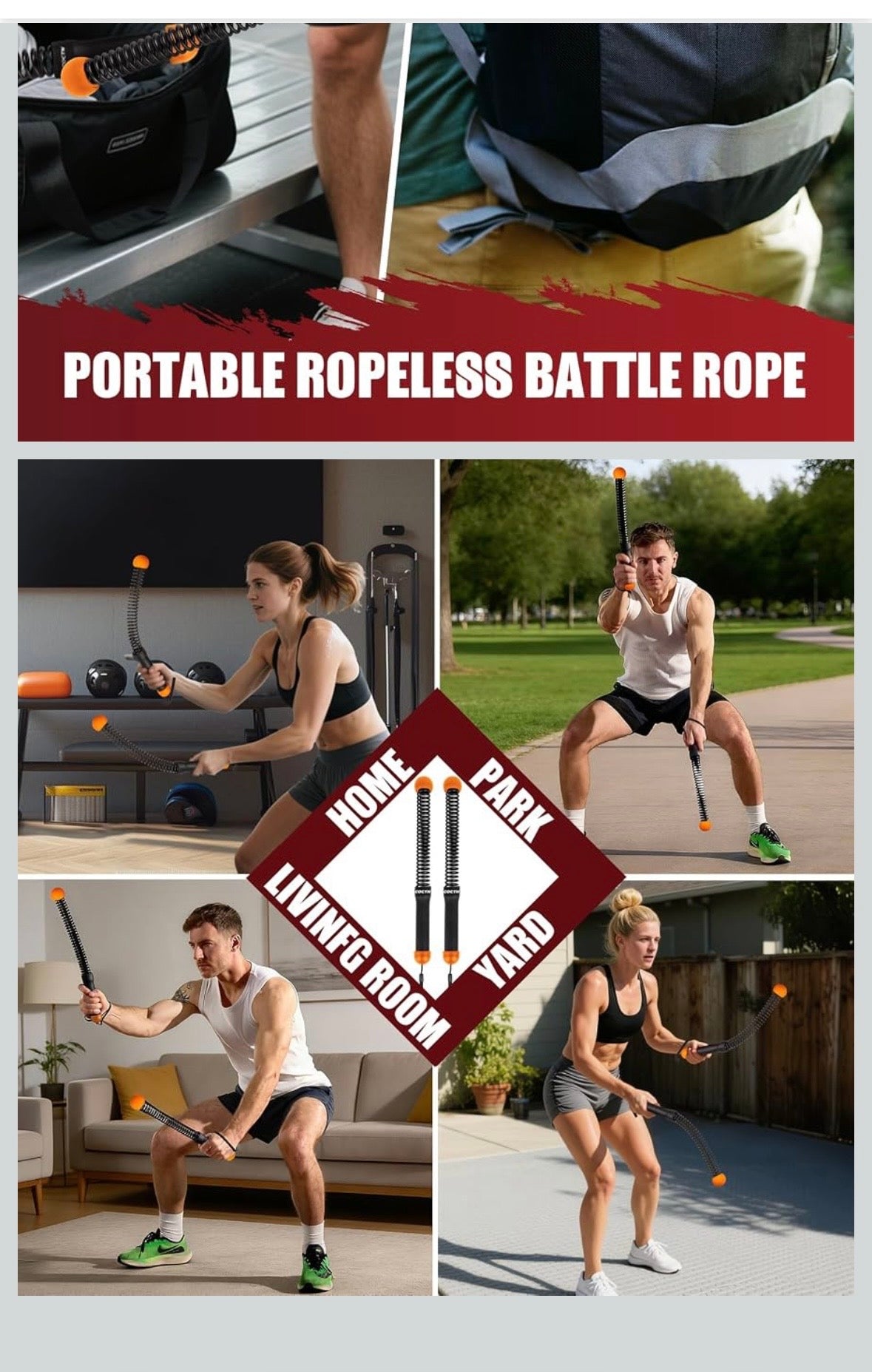 Cordless Battle Rope for Home Gym, Heavy Duty Portable with Poster Weighted Ropeless Battle Rope for Strength Building, Cardio Fitness, HIIT, Forearm Exercise. Arm Trainer Workout Equipment.