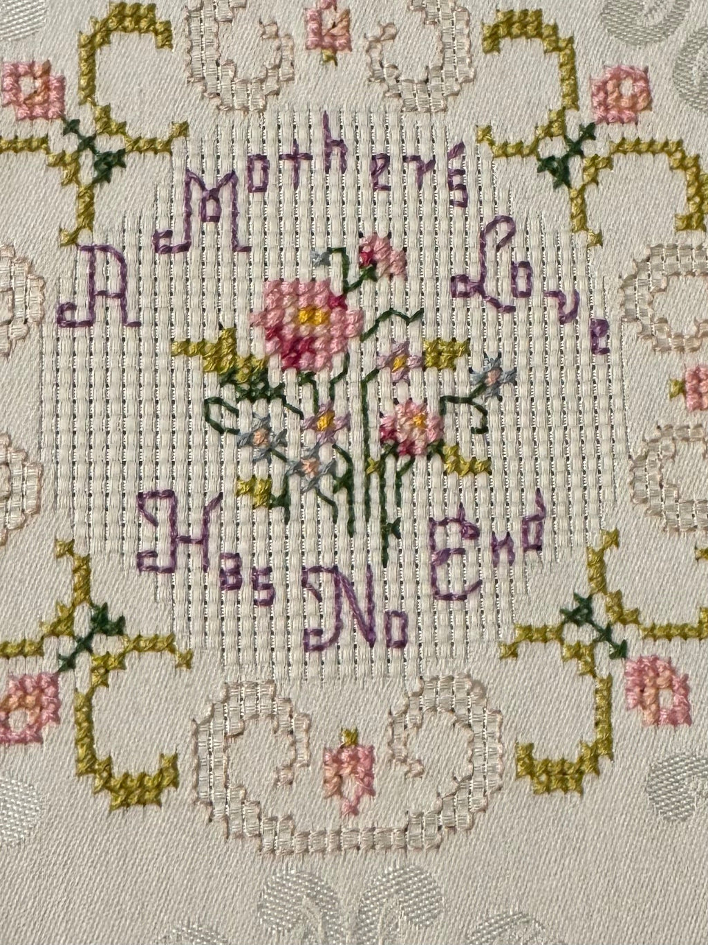 "Mother's Love Has No End" Hand Cross-Stitch Hoop Wall Hanging