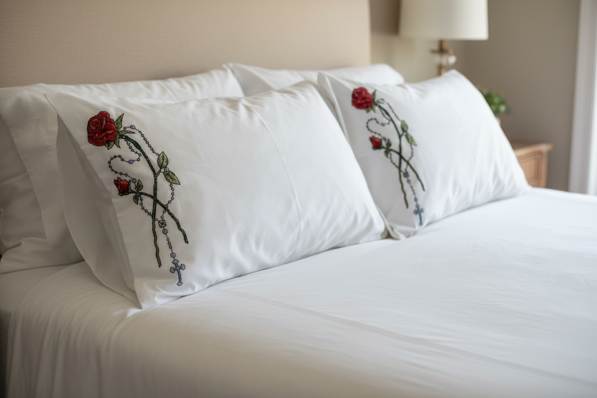 Rose Rosary Mirrored Pillowcase Pair