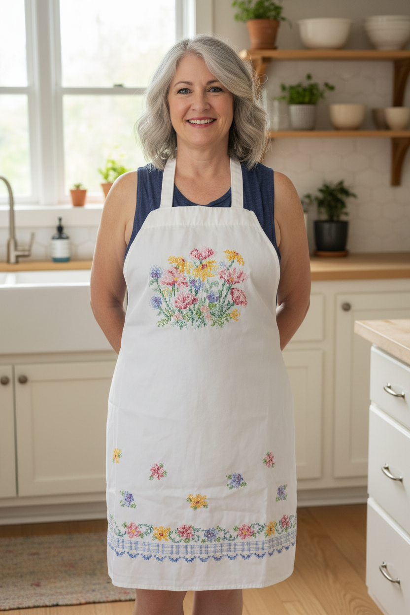 Spring Floral Apron Front View